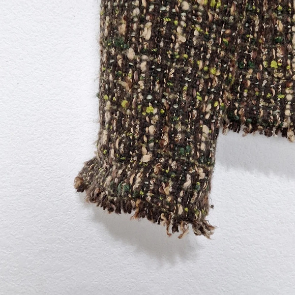 J. Jill Brown Preppy Corpcore Wool Blend Nubby Tweed Fringe Blazer Jacket Size 6 - Picture 4 of 12